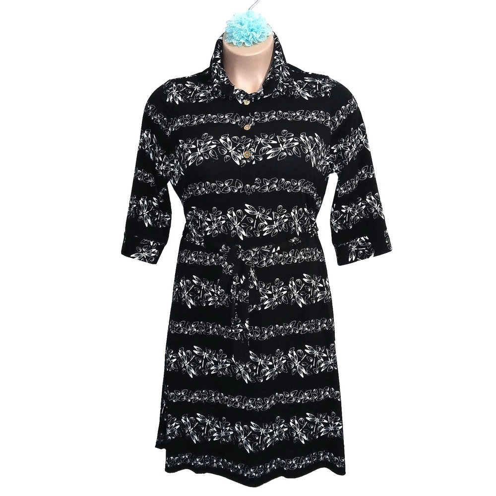 Leota Ari Shirt Dress Women 1L 14 16 Black White Dragonfly Minimalist Novelty
